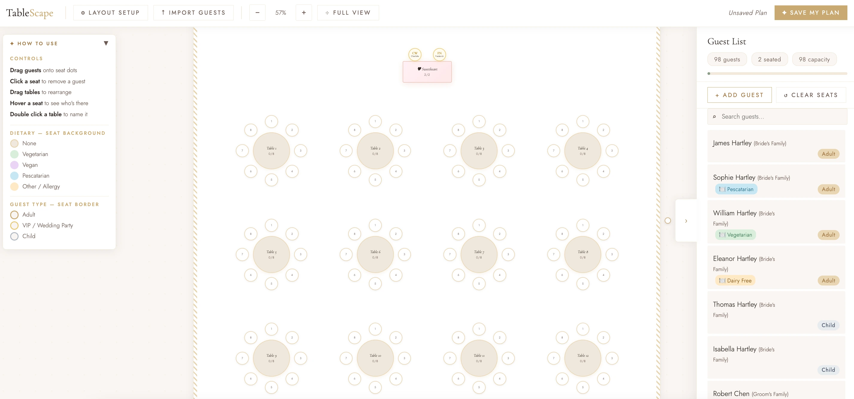 TableScape builder view