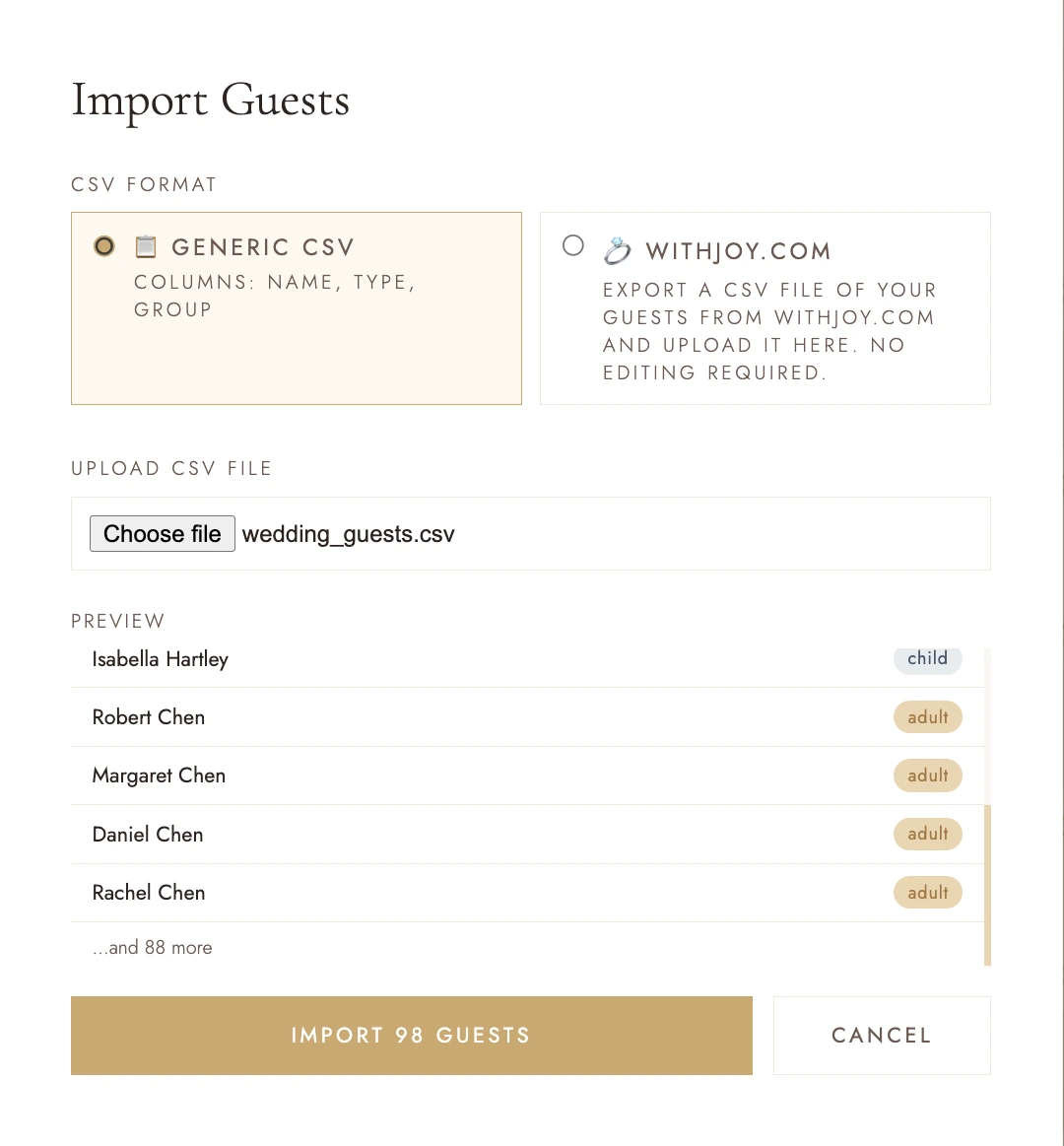 CSV guest import